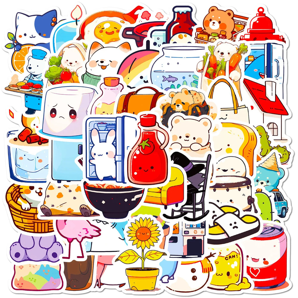 50pcs Cute Cartoon Graffiti Stickers for Helmet, Desktop, Wall Decoration, DIY (Online Order Only)