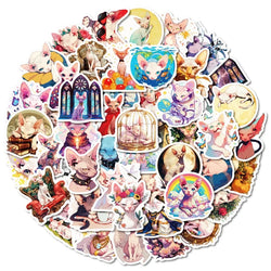 10/30/50PCS Cartoon Cat Flower Sticky PVC Sticker Aesthetic DIY Decoration Scrapbooking Hand Accounting Supplies for Kids (Online Order Only)