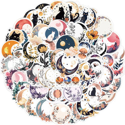 Moon Flower Black Cat Cartoon Stickers Decals for Skateboard Guitar Suitcase Motorcycle (Online Order Only)