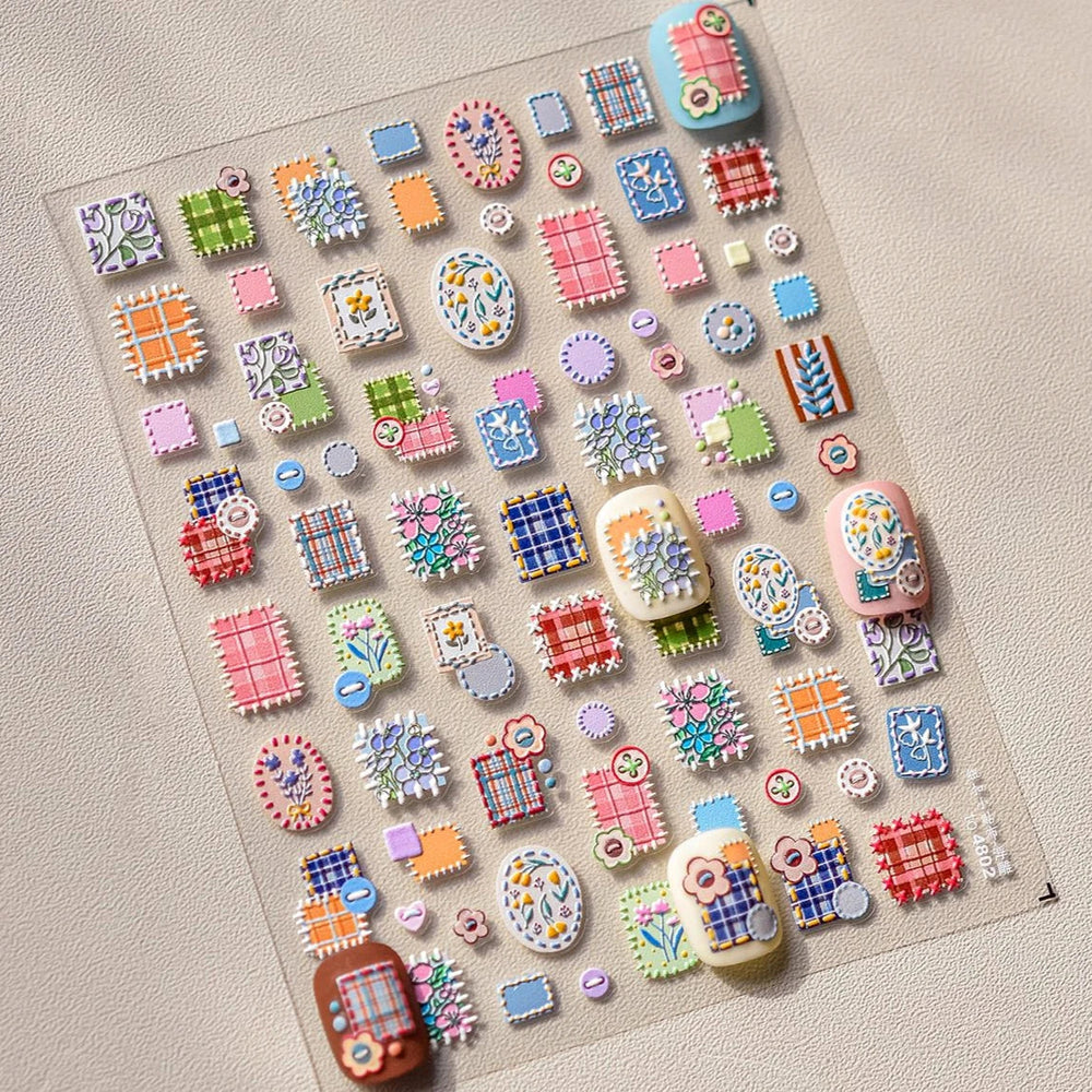 Button Rag Floral Print Flower Small Sticker Cloth Morning Glory Figure Pattern Thread Adhesive Nail Art Stickers Manicure Decal (ONLINE ORDER ONLY)