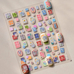 Button Rag Floral Print Flower Small Sticker Cloth Morning Glory Figure Pattern Thread Adhesive Nail Art Stickers Manicure Decal (ONLINE ORDER ONLY)