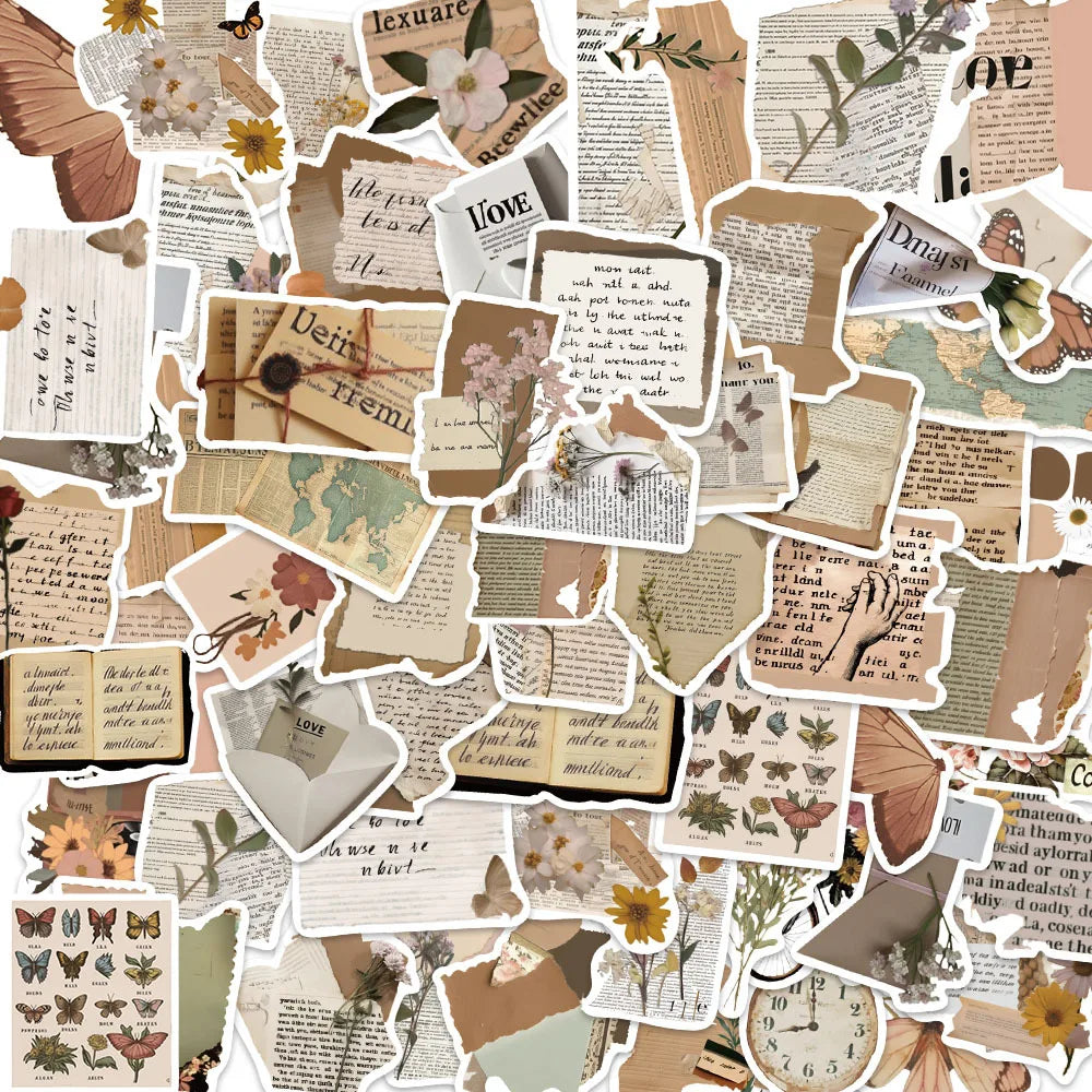 Aesthetic Vintage Diary Stickers for Scrapbooking, Suitcase, Water Bottle, Phone, Laptop - 10/25/50pcs (Online Order Only)