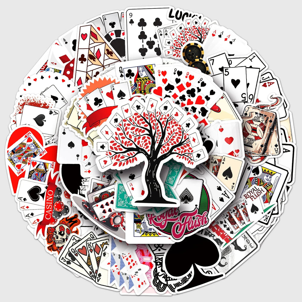 50Pcs Poker Cartoon Waterproof Vinyl Stickers for Skateboard Snowboard Decals (Online Order Only)