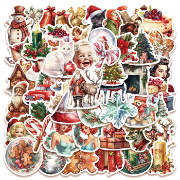 10/50pcs Cute Vintage Santa Claus Christmas Graffiti Stickers DIY Snowboard Laptop Guitar Waterproof New Year Decoration Decals (Online Order Only)