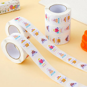100-500pcs Happy Birthday Cake Party Sticker Creative Cartoon Decorative Holiday Gift Sticker Envelope Sealing Sticker (ONLINE ORDER ONLY)