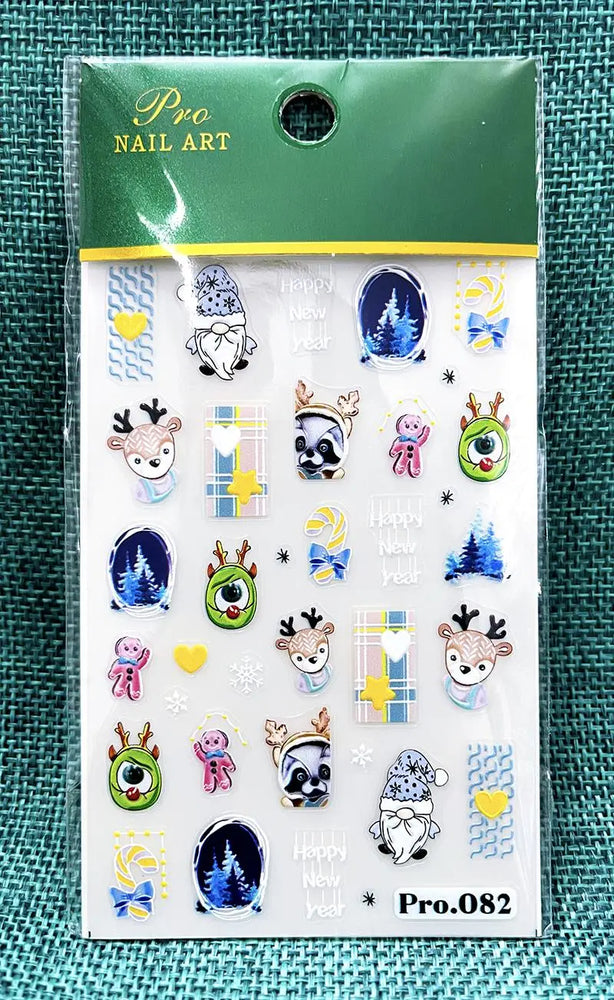 Cute Deer Christmas Nail Stickers 5D Embossed Elk Star Gingerbread Man Snowflake Santa Claus Holly DIY Winter Engraved Manicure* (ONLINE ORDER ONLY)