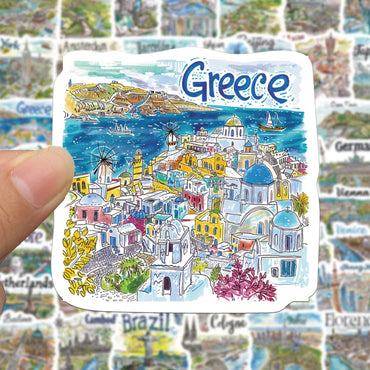 10/50PCS World Famous City Landmark Buildings Graffiti Stickers Travel Beautiful Scenery Decal Laptop Phone Waterproof Sticker (ONLINE ORDER ONLY)