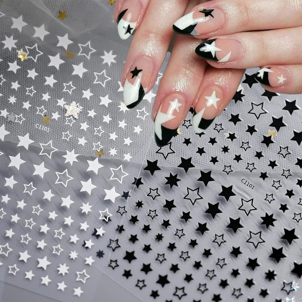 9Pcs 3D Sliver Stars Nails Stickers Bronzing Star Nail Art Decals For DIY Nail Art Decoration Self Adhesive Nail Manicure Parts* (Online Order Only)