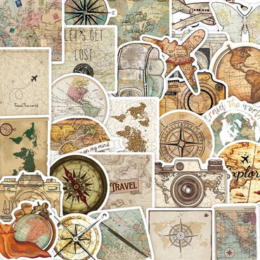 10/50Pcs Vintage World Map Travel Stickers Graffiti Camping Decals Decoration DIY Laptop Luggage Scrapbook Skateboard Stickers (Online Order Only)