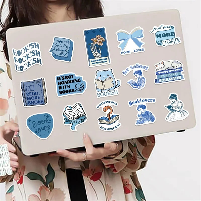 10/30/50PCS Kawaii Blue Reading Sticky PVC Sticker Aesthetic DIY Decoration Scrapbooking Hand Accounting Supplies for Kids (Online Order Only)
