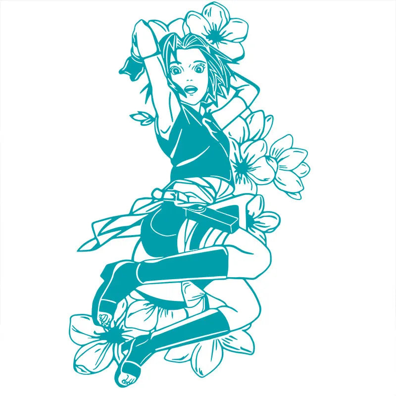 Anime Large Pattern Car Sticker Japanese Anime Cherry Blossom Decoration Window Side Auto Parts Girl Vinyl Decals (ONLINE ORDER ONLY)