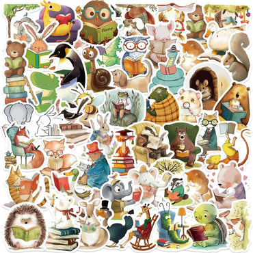 10/50/100pcs Cute Funny Animal Reading Books Graffiti Stickers Kindle Aesthetic DIY Scrapbook Luggage Laptop Phone Sticker Toy (Online Order Only)