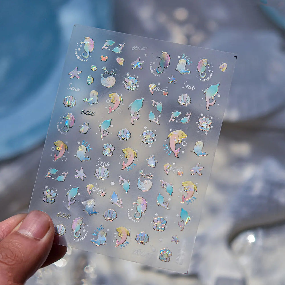 Colored Whale Seahorse Shell Crab Otter Pearl Oyster Starfish Ocean Dreamy Adhesive Nail Art Stickers Manicure Decals Wholesale (ONLINE ORDER ONLY)