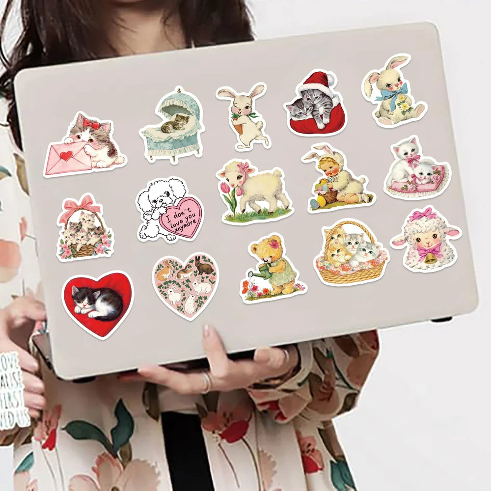50Pcs Vintage Animals Clipart Animal Cartoon Stickers DIY Scrapbooking Guitar Snowboard Motorcycle Luggage Toy Sticker (ONLINE ORDER ONLY)