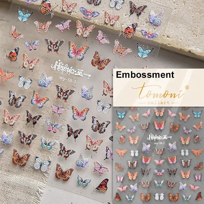 Charming Golden Gradient Shiny Rhinestone Jelly Butterfly Flower Petal Bowknot 3D Self Adhesive Nail Art Sticker Manicure Decals (ONLINE ORDER ONLY)