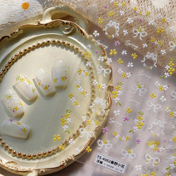 Yellow Purple Mini Flower White Lace Bowknot Flower Bouquet Spring 5D  Adhesive Nail Art Decoration Stickers DIY Manicure Decals (ONLINE ORDER ONLY)