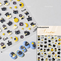 Cartoon Black Kitten Cute Cat Star Moon Bowknot Cat's Paw Flaky Cloud Self Adhesive Nail Art Decoration Stickers Manicure Decals (ONLINE ORDER ONLY)