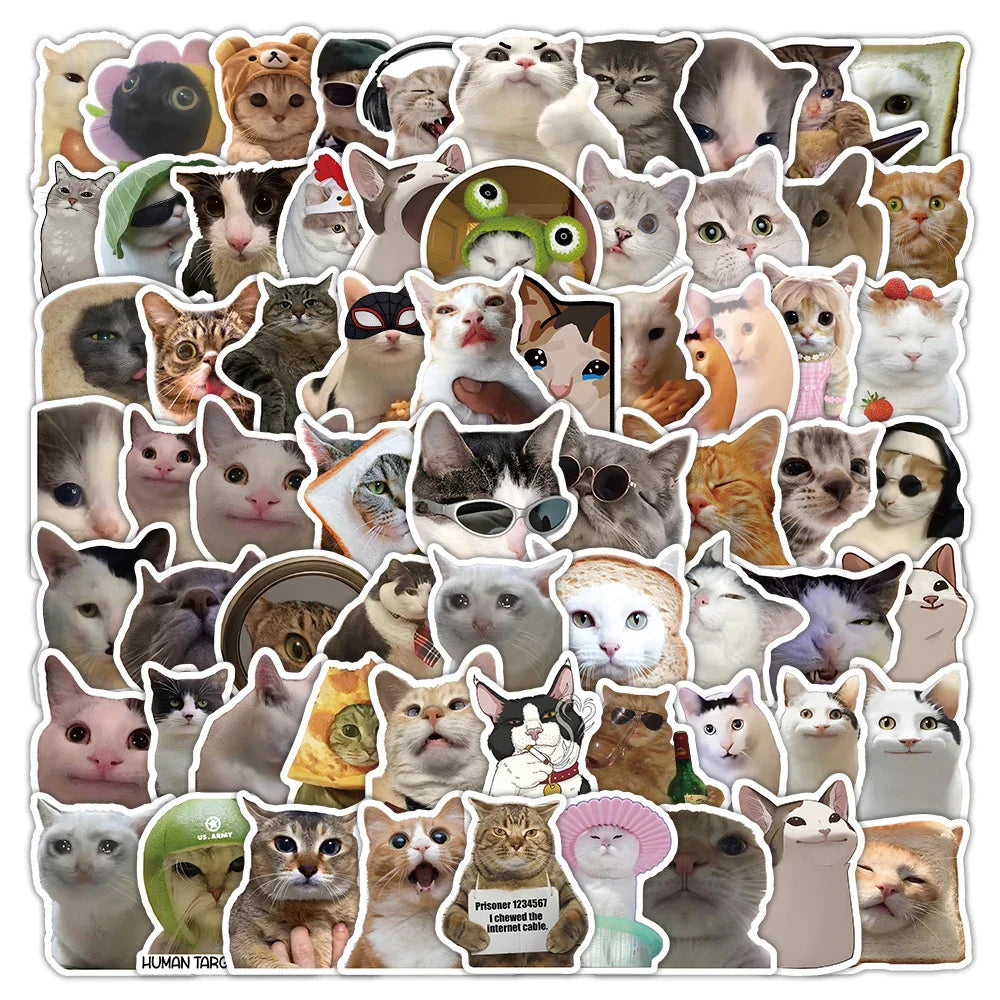Kawaii Cat Meme Stickers 10/30/50/100pcs Waterproof Decals for Laptop, Car, Fridge, Notebook (Online Order Only)