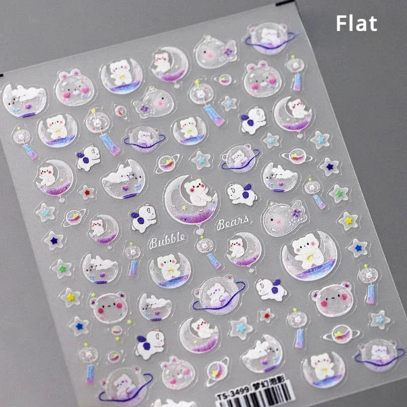 Bowknot Dog puppy Christmas Hat Strawberry Cake Food Coffee Cherry Love Heart Adhesive Nail Art Sticker Reliefs Manicure Decals (Online Order Only)