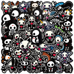 50Pcs Black White Animal Skull Stickers for Motorcycle Laptop Phone Helmet Car Bike Decals (ONLINE ORDER ONLY)