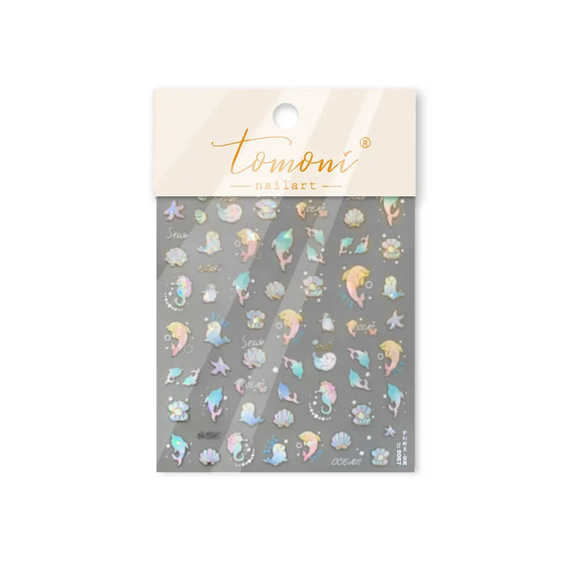 Colored Whale Seahorse Shell Crab Otter Pearl Oyster Starfish Ocean Dreamy Adhesive Nail Art Stickers Manicure Decals Wholesale (ONLINE ORDER ONLY)