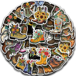 50pcs Vintage Flowers Boots Graffiti Stickers  DIY Scrapbooking  Waterproof Sticker For Laptop Phone Guitar Luggage (Online Order Only)