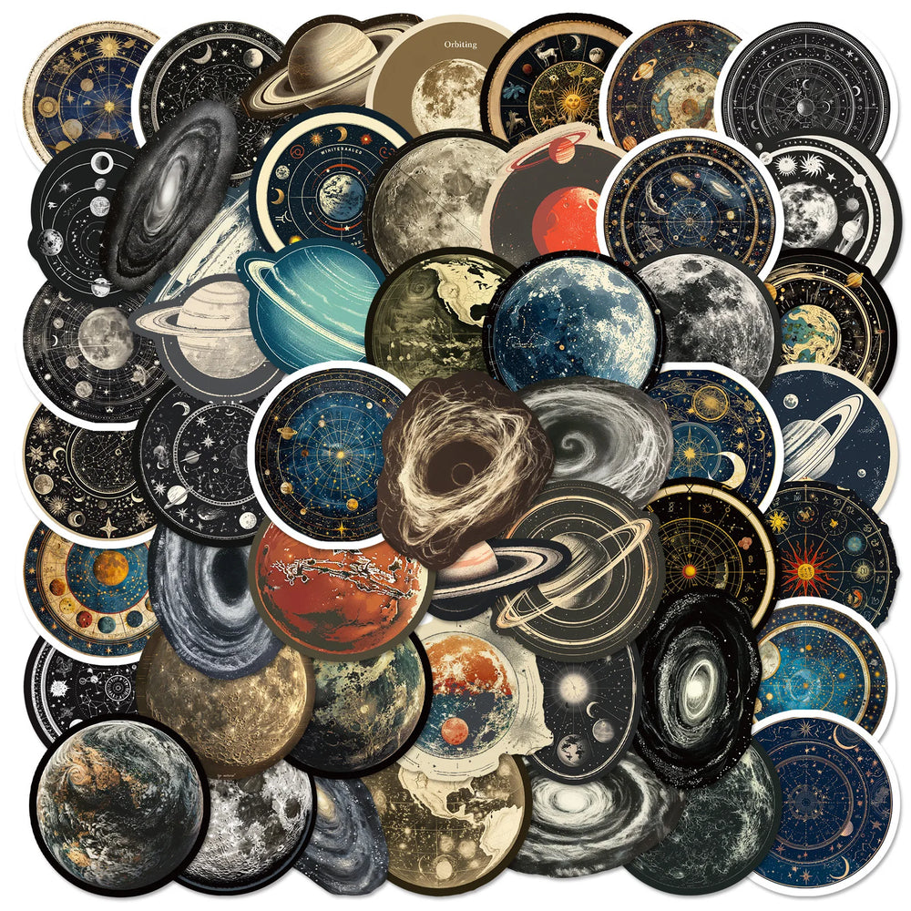 50pcs Retro Space Station Graffiti Stickers for Helmet, Desktop, Wall Decoration, DIY Wholesale (Online Order Only)