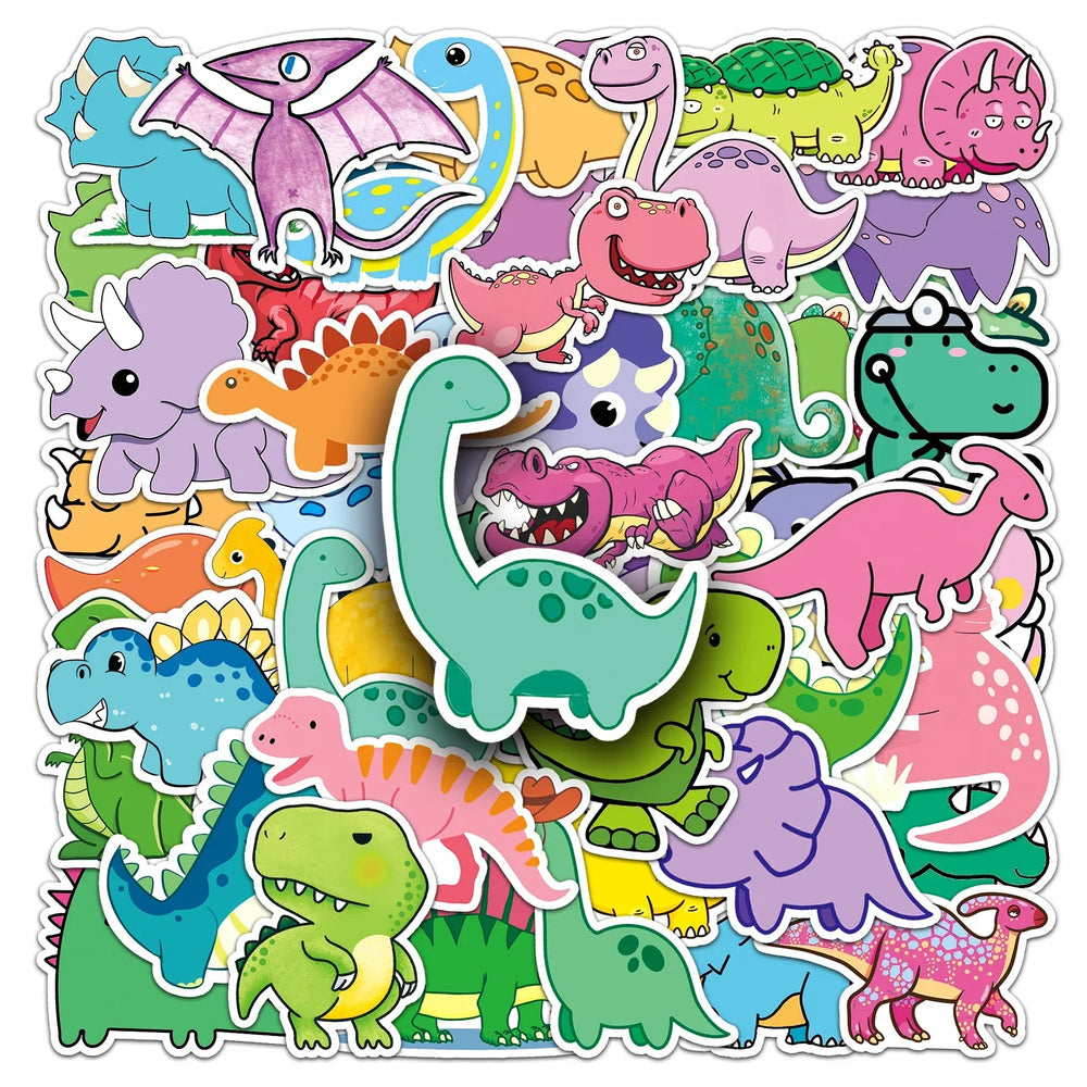 50Pcs Dinosaur Cartoon Waterproof Vinyl Stickers for Skateboard Snowboard (Online Order Only)