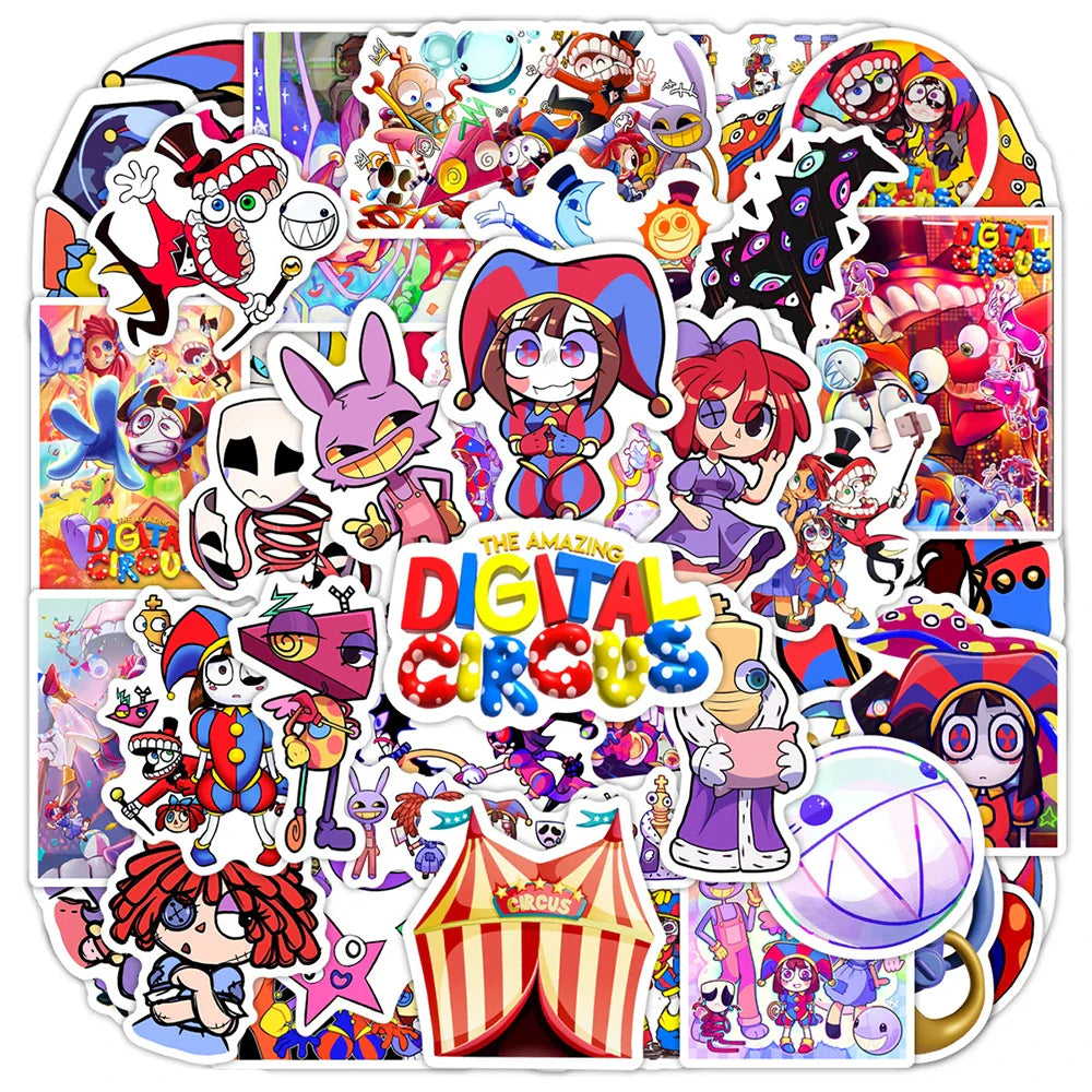 Digital Circus Stickers for Laptop Phone Skateboard Suitcase Waterproof Decals Kids Gift (Online Order Only)