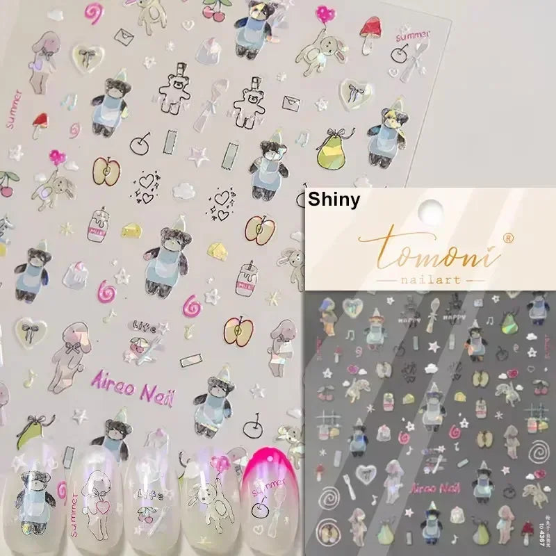Dog Rabbit Line Bunny Footprint Bowknot Heart Cake Strawberry Flowers Bone Graffiti Adhesive Nail Art Stickers Manicure Decals (ONLINE ORDER ONLY)