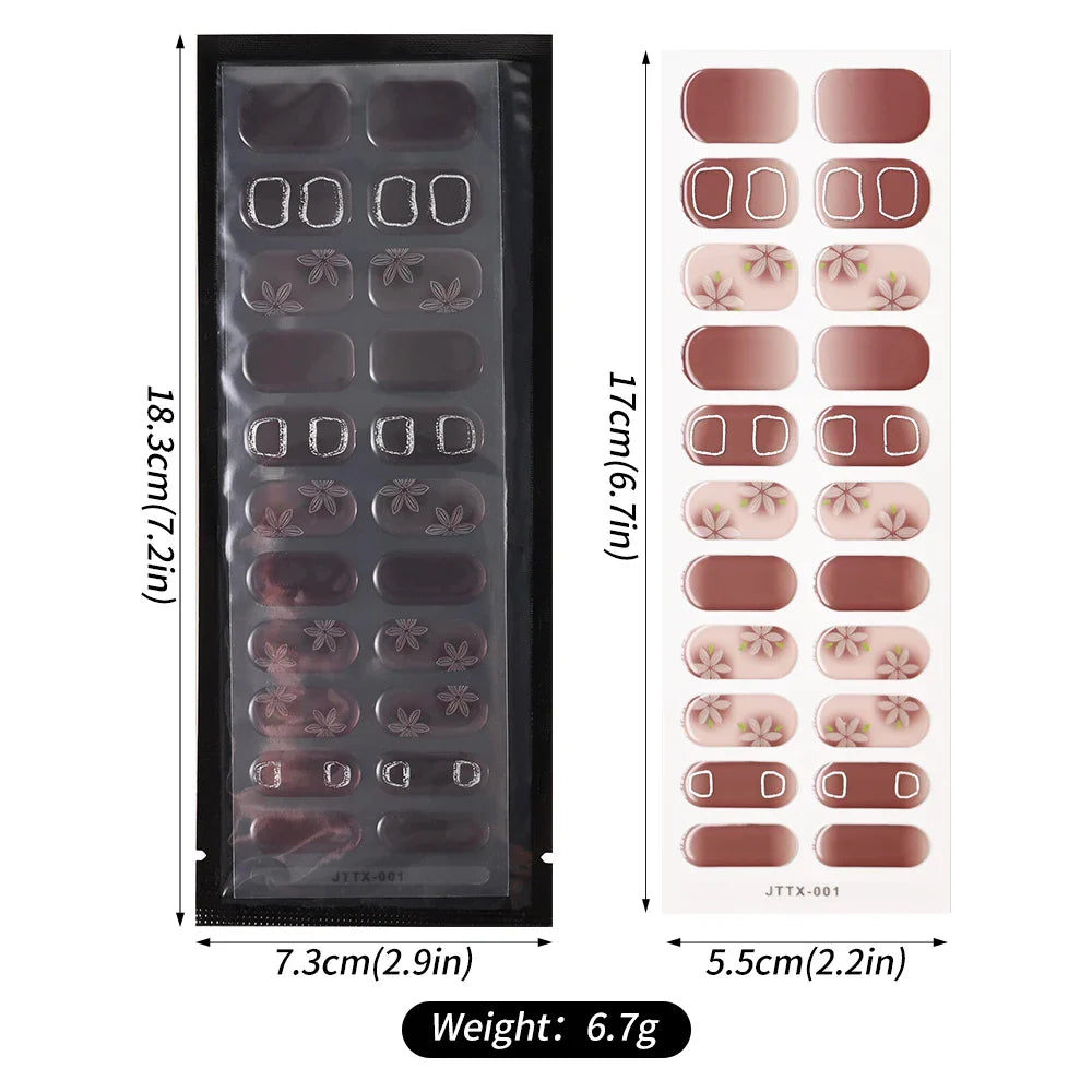 22Tips Semi Cured Gel Nail Wraps 3D UV Gel Nail Stickers Flowers Gradient Color Adhesive Full Cover Designer DIY Manicure Arts & (Online Order Only)