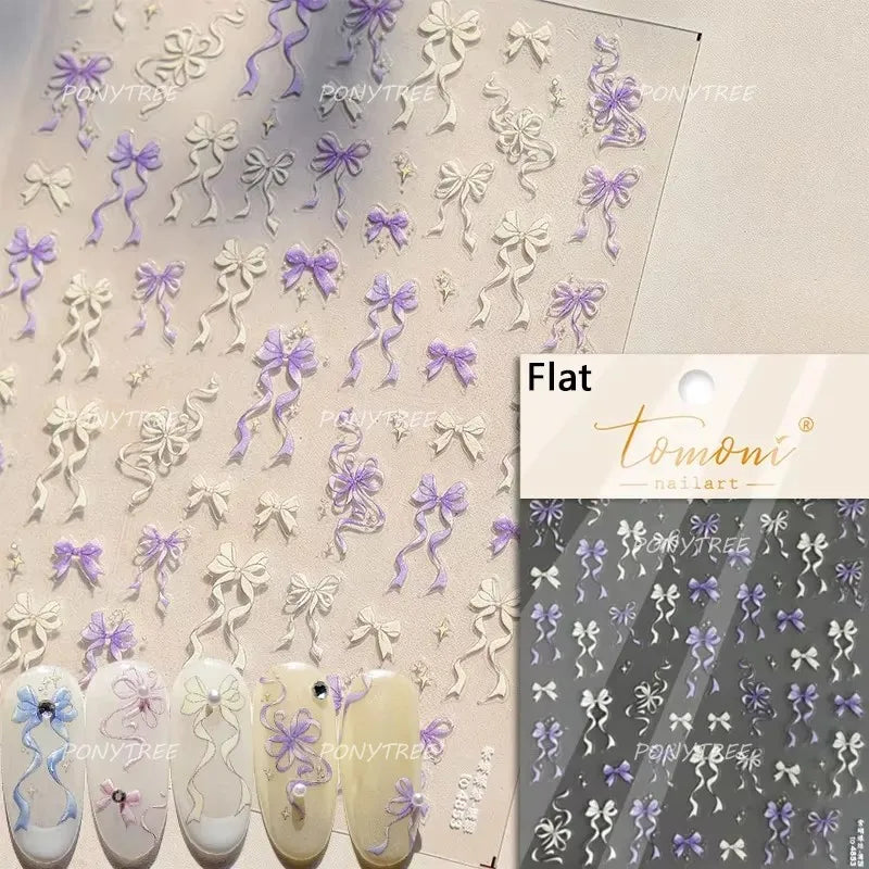Cute 3D White Rose Flower Lace Bud Silk Bowknot Butterfly Dreamy Shiny Relief Chic Self Adhesive Nail Art Sticker Manicure Decal (ONLINE ORDER ONLY)