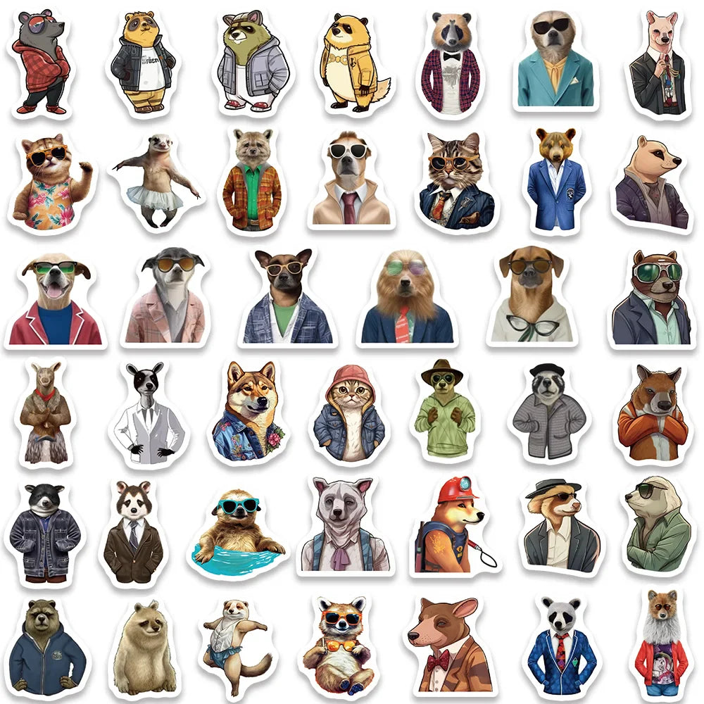 82pcs Funny Cartoon Animal Portraits with Clothes and Glasses Stickers (Online Order Only)