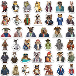 82pcs Funny Cartoon Animal Portraits with Clothes and Glasses Stickers (Online Order Only)