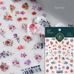 Retro Chinese Characters Charming Rich Peony Delicate Rose Flowers Soft Relief Adhesive Nail Art Stickers Chic Manicure Decals (ONLINE ORDER ONLY)