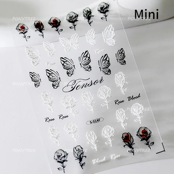 Watercolor Style Rose Flower Colored Rosa Chinensis 3D 5D Flat Reliefs Charming Self Adhesive Nail Art Stickers Manicure Decals (ONLINE ORDER ONLY)