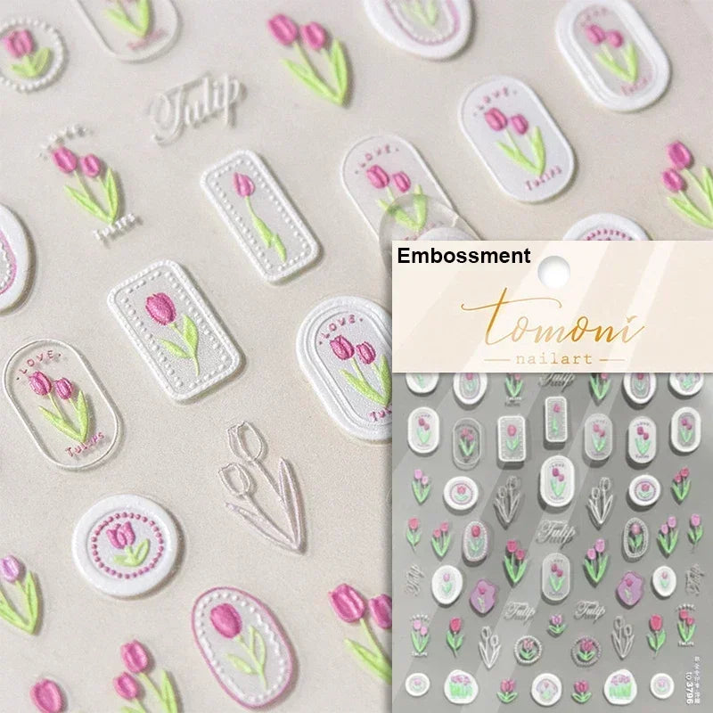 Chic Retro Rose Photo Frame Dried Flower Petal Self Adhesive Nail Art Stickers 5D Hot Stamping Relief Rhinestone Manicure Decals (Online Order Only)
