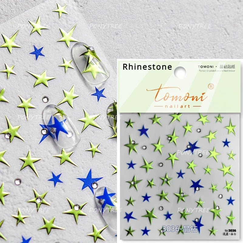 Sparkle Laser Silver Starburst Five-pointed Star Geometric Tiny Spot Romantic 5D Self Adhesive Nail Art Stickers Manicure Decals (ONLINE ORDER ONLY)