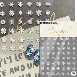 Hot Stamping Romantic White Gold Snowflakes Hexagon Winter 3D Self Adhesive Nail Art Stickers Shiny Rhinestone Manicure Decals (Online Order Only)
