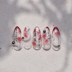 Pretty Red Equinox Flowers Tragedy Love Nine-tailed Fox Mask Manjusaka Chinese Style Soft Relief Nail Art Sticker Manicure Decal (ONLINE ORDER ONLY)