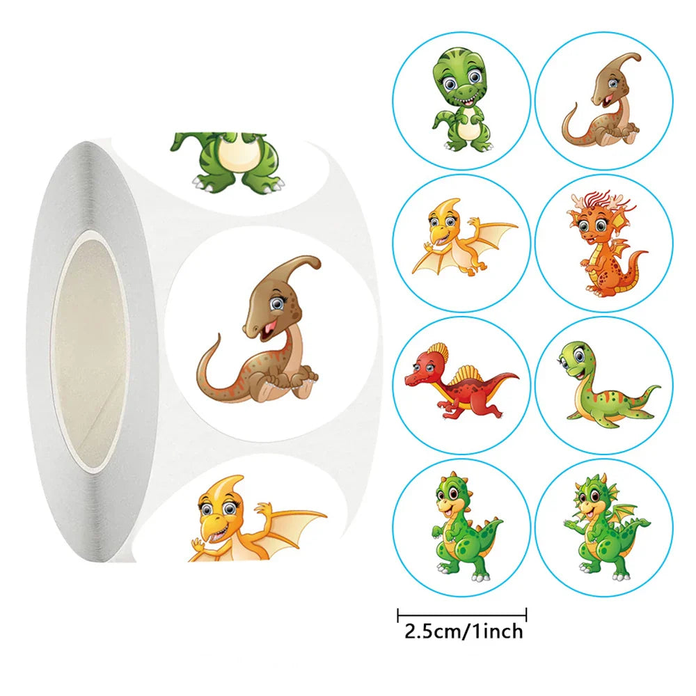 100-500pcs Cartoon Dinosaur Stickers Seal Label Photo Album Decoration for School Reward Sticker Children's Stationery 1 inch (ONLINE ORDER ONLY)