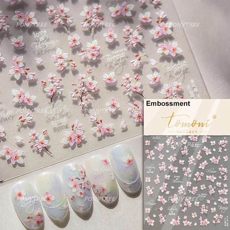 Chic Begonia Flower Miss-grass Pink Gradient Cherry-apple Tree Leaves Peach Blossom Adhesive Nail Art Spring Nail Stickers Decal (ONLINE ORDER ONLY)