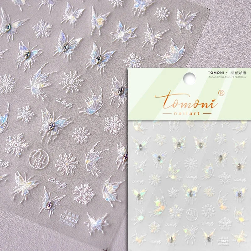 Winter Dreamy Hot Stamping Romantic White Pink Snowflakes Hexagon 3D Self Adhesive Nail Art Stickers Christmas Manicure Decals (ONLINE ORDER ONLY)