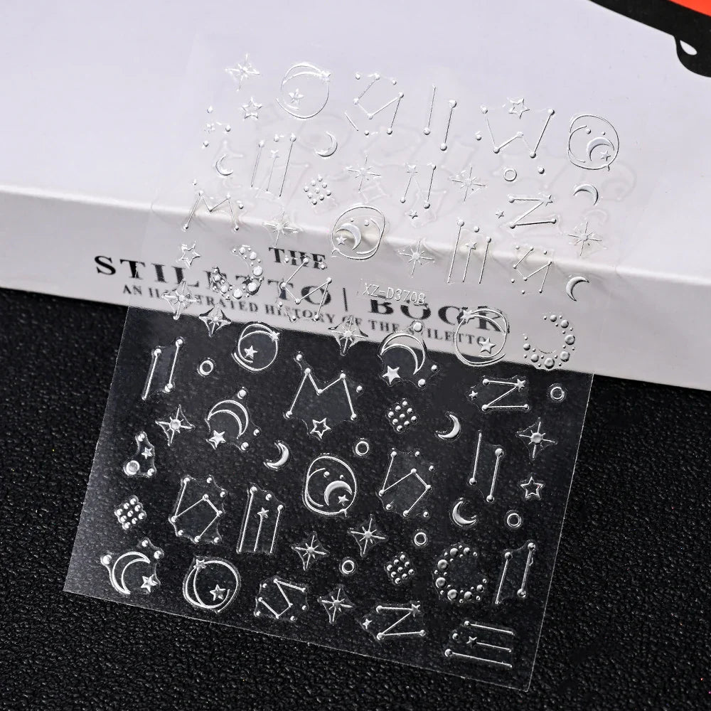 1pc 3D Gradient French Nail Stickers with Crown & Tassel Design Gold Silver Lines Self-Adhesive Nail Art Waterfall Manicure Foil (Online Order Only)