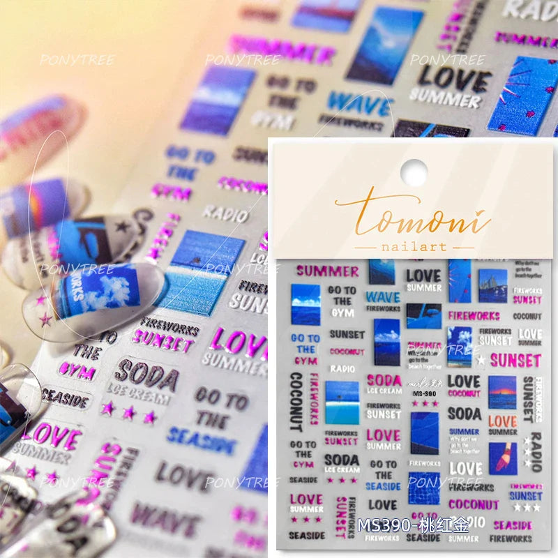 Graffiti Line Love Heart Cool Personal Hollow Out English Letter Y2k Self Adhesive Nail Art Decorations Sticker Manicure Decals (ONLINE ORDER ONLY)