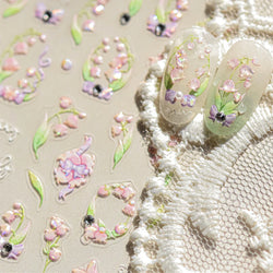 Lily of The Valley Star Spring Flower Bowknot Butterfly Water Bubbles Self Adhesive Nail Art Stickers Rhinestone Manicure Decals (ONLINE ORDER ONLY)