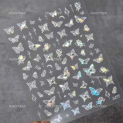 Chic Butterfly Flower Lily Lilium Narcissus Line Beautiful Blue Pearl Self Adhesive Nail Art Stickers Decorations Manicure Decal (Online Order Only)