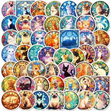 10/30/50PCS Kawaii Glass Cat Sticky PVC Sticker Aesthetic Stationery DIY Decoration Scrapbooking School Supplies for Kids (ONLINE ORDER ONLY)