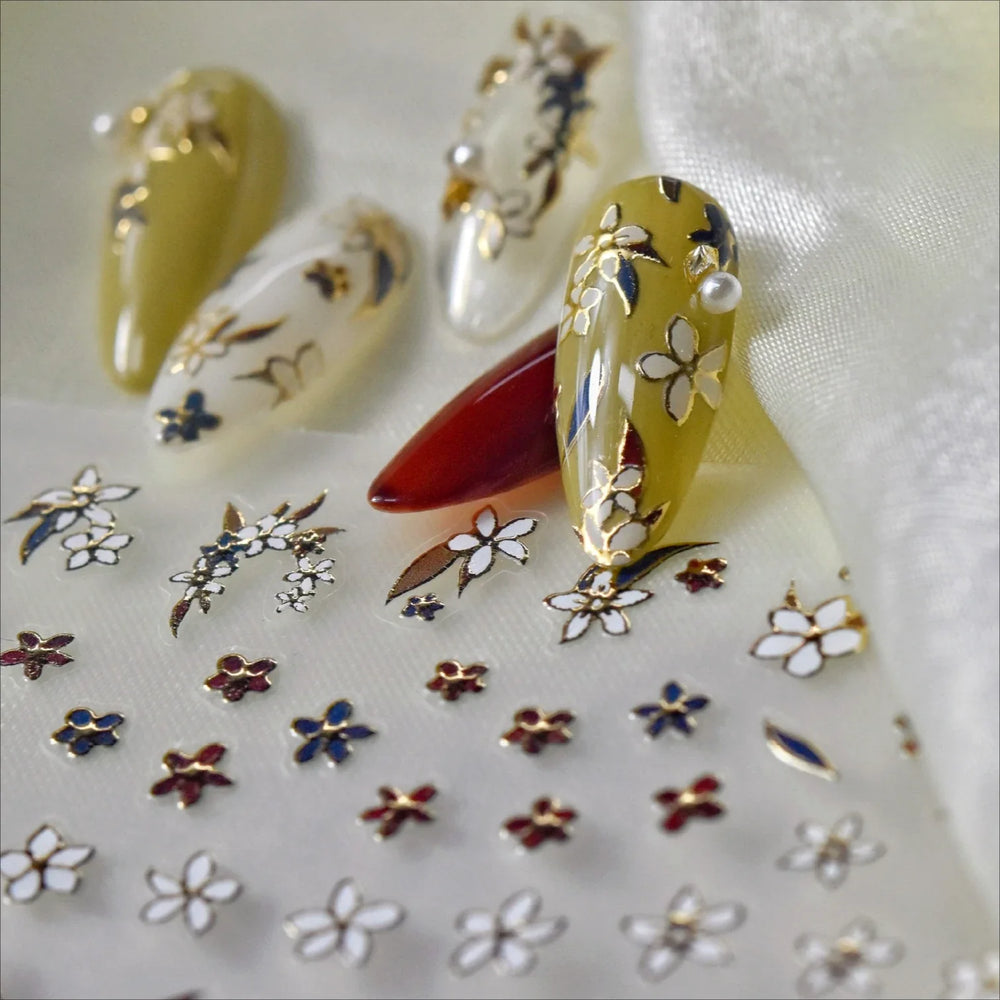 Retro Mini Flower Vintage Leaves Hot Stamping Petal Daisy Delicate Chic Self Adhesive Nail Art Stickers Manicure Decal Wholesale (ONLINE ORDER ONLY)