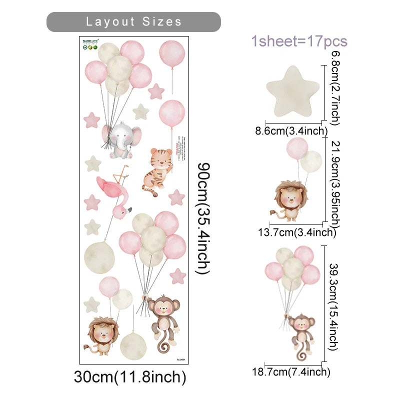 Cute Elephant Planet Stars Balloon Wall Stickers for Kids Room Nursery Decals (ONLINE ORDER ONLY)